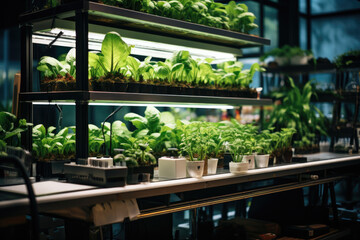 Building a simple hydroponic system for indoor plants, combining gardening and technology. Concept of urban farming and innovative gardening. Generative Ai.