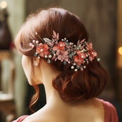 
An image featuring a boho hair comb, on a model, adorned with gemstones and intricate details for a festival-ready look.