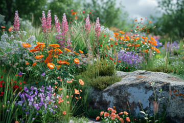 A garden with wildflowers, where the natural and untamed growth creates a unique beauty. Concept of natural disorder and the allure of wildness. Generative Ai.