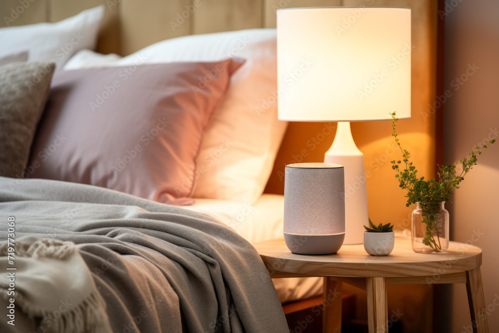 Poster smart speaker. background with selective focus and copy space