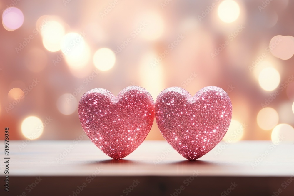 Poster festive card backdrop with hearts. background with selective focus and copy space