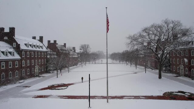 University of Delaware snow day drone Newark Biden flyover hedge to campus