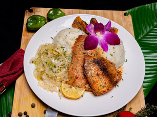 sweet & Sour salmon with mash potato 