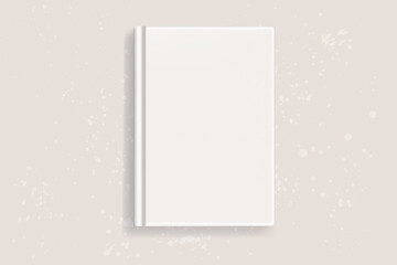 Archival vertical vector blank realistic book, closed organizer or photobook cover template with sheet of A4. Front view of notepad or diary mockup for catalog, children book, menu