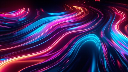 Abstract Dynamic Neon Light Waves with Sense of Movement and Motion. For Background or Wallpaper