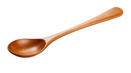 A wooden spoon resting on a white surface.

