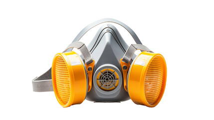 A yellow and gray mask with two yellow ear pieces, providing protection and style.