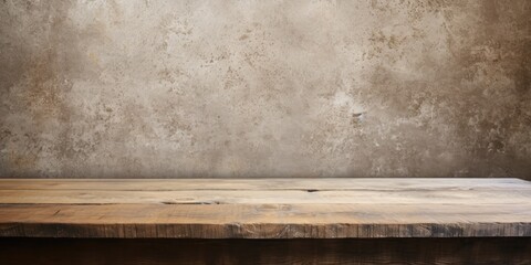 Wooden table with concrete grunge texture background, empty.