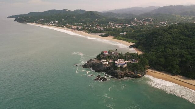 San pancho Mexico Sayulita riviera Nayarit mexican Pacific Ocean coastline surf spot destination Aerial drone 