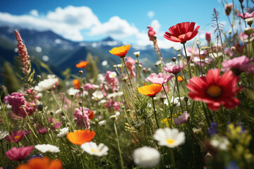 Obraz premium A field of wildflowers swaying in the breeze, symbolizing the untamed beauty and liberty found in nature. Generative Ai.