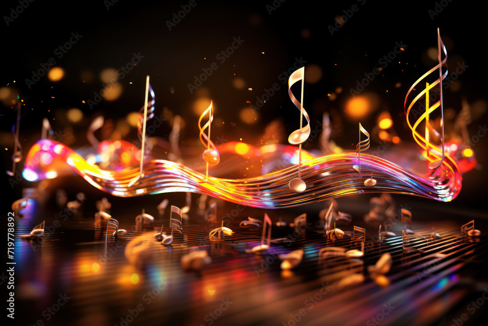 Poster a symphony of diverse musical notes converging into a harmonious melody, symbolizing the unity of va