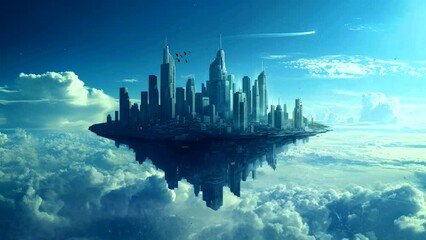 skyscraper building or cityscape floating on space on futuristic concept video background looping 