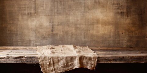Rustic style with grunge backdrop, sackcloth on wooden table