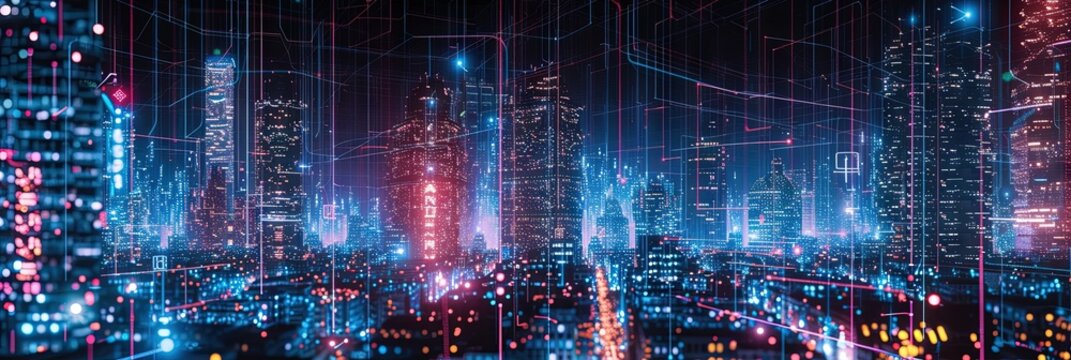 city made of blue digital data for smart city concept