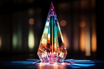 A crystal prism refracting light into a spectrum, depicting the multifaceted and diverse perspectives that innovative ideas can encompass. Generative Ai.