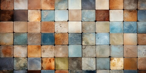 Multi-hued digital wall tile decoration for rustic interiors, featuring heavily mixed ceramic wall art, ideal for home decor or background.