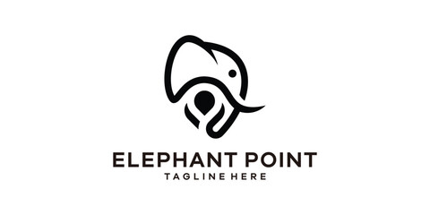 logo design combining the shape of an elephant's head with a map pin.