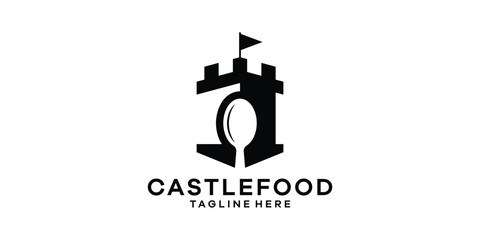 logo design combination of castle shape with spoon, logo design castle food. © Mas_W