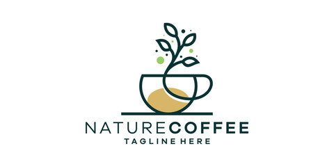 logo design combining plant shapes with coffee. logo design nature coffee.