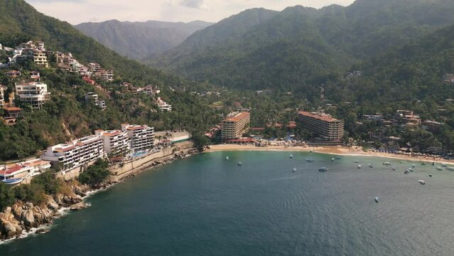 Mismaloya Beach resort town near Puerto vallarta aerial of riviera Nayarit Mexican tourism
