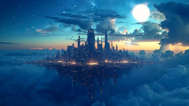 skyscraper building or cityscape floating on space on futuristic concept video background looping 
