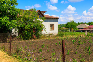 Fototapeta na wymiar Moldavian village. Background with selective focus and copy space
