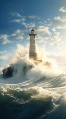 lighthouse storm waves splash peaceful landscape freedom scene beautiful nature wallpaper photo