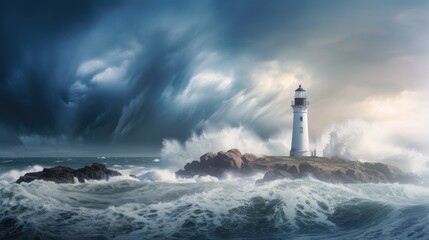 Fototapeta na wymiar lighthouse storm waves splash peaceful landscape freedom scene beautiful nature wallpaper photo