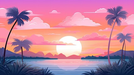 Fototapeta na wymiar cartoon illustration tropical sunset day.