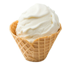 Ice cream in waffle cone on transparent background.