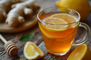 Natural tea with honey, lemon and ginger for health