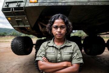 skilled and empowered female mechanic in the military, symbolizing gender diversity and expertise within the armed forces