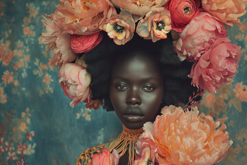 Beauty in Bloom: Young Woman's Floral Fantasy of Elegance and Charm