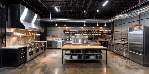 commercial industrial kitchen cooncept - obrazy, fototapety, plakaty