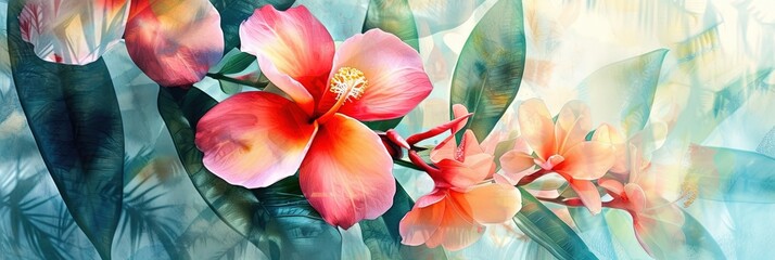 watercolor exotic flowers