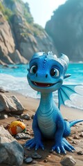 Cute cartoon dragon 3D animation style