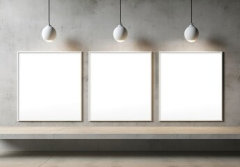three Blank empty frame poster mockup portfolio living room presentation furniture living room