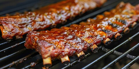 grilled meat ribs on the grill