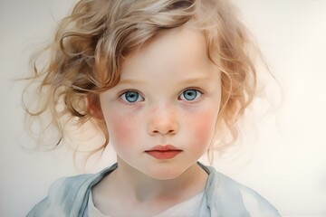 AI generated illustration of a sweet young girl with light-colored hair styled into curls