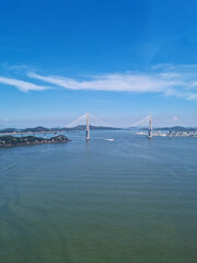 
This is the sea coast with a view of Mokpo Bridge.