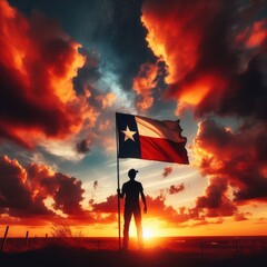 Texas pride, silhouette of a person with a Texas flag.