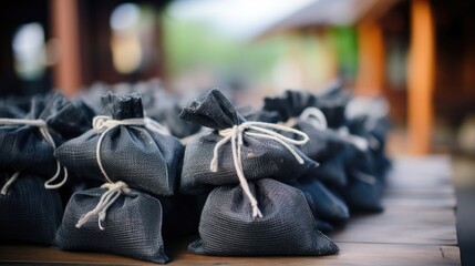 Closeup of a pack of bamboo charcoal air purifying bags, perfect for reducing waste.