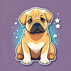 cute cartoon sticker art design of a tan shar pei dog puppy