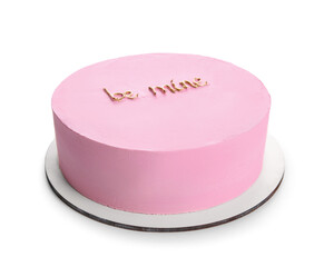 Pink bento cake on white background. Valentine's Day celebration