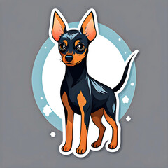 cute cartoon sticker art design of a black and brown miniature pinscher minpin dog puppy