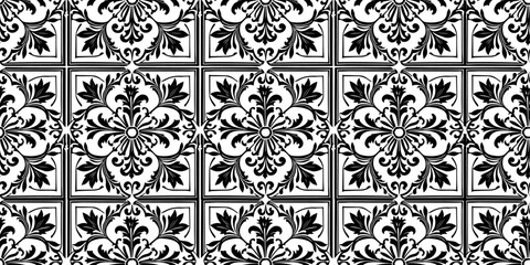 Background with ornamental tiles. Vector background of square and patterned beautiful tiles.