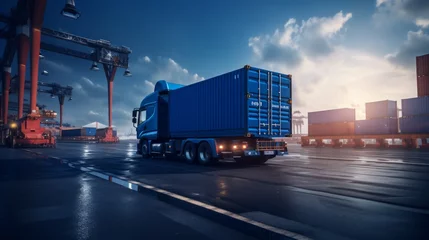 Foto op Plexiglas Big rig powerful professional industrial blue bonnet semi truck for long haul delivery commercial cargo. Neural network AI generated © Larysa