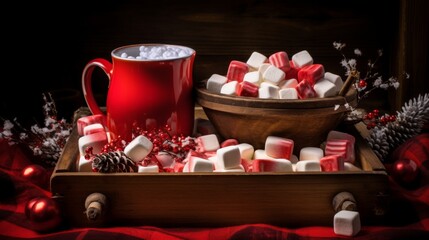 Obraz na płótnie Canvas Hot chocolate and marshmallows. Neural network AI generated