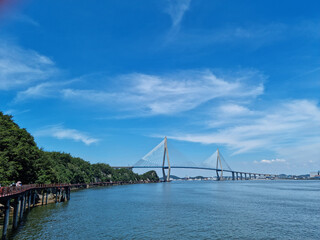 Seascape with Mokpo Bridge visible.