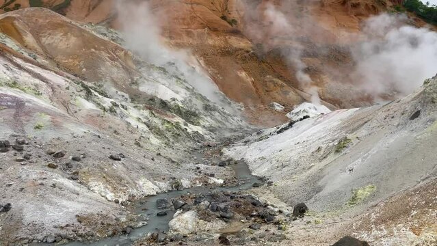 Hell Valley, a thermal area in Noboribetsu, Hokkaido, Japan